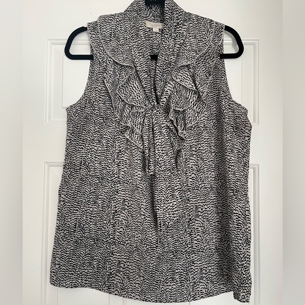 Loft Printed Ruffle Tank Blouse